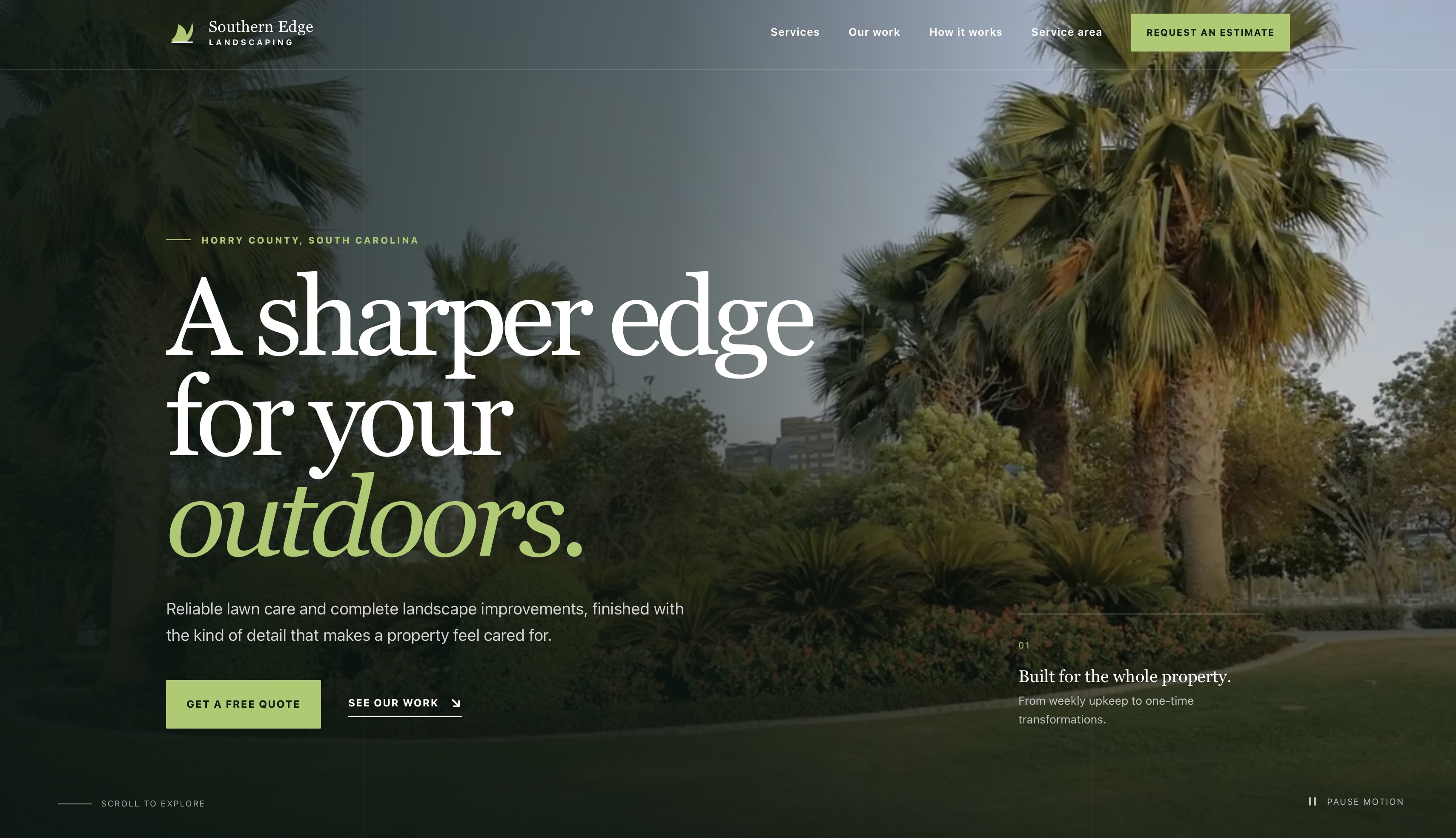 Southern Edge Landscaping website hero screenshot